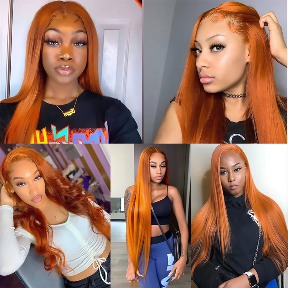 Orange Ginger Lace Front Wig Human Hair 13x4 13x6 Hd Lace Frontal Wig Pre Plucked 30 40 Inch Straight Lace Front Wigs For Women