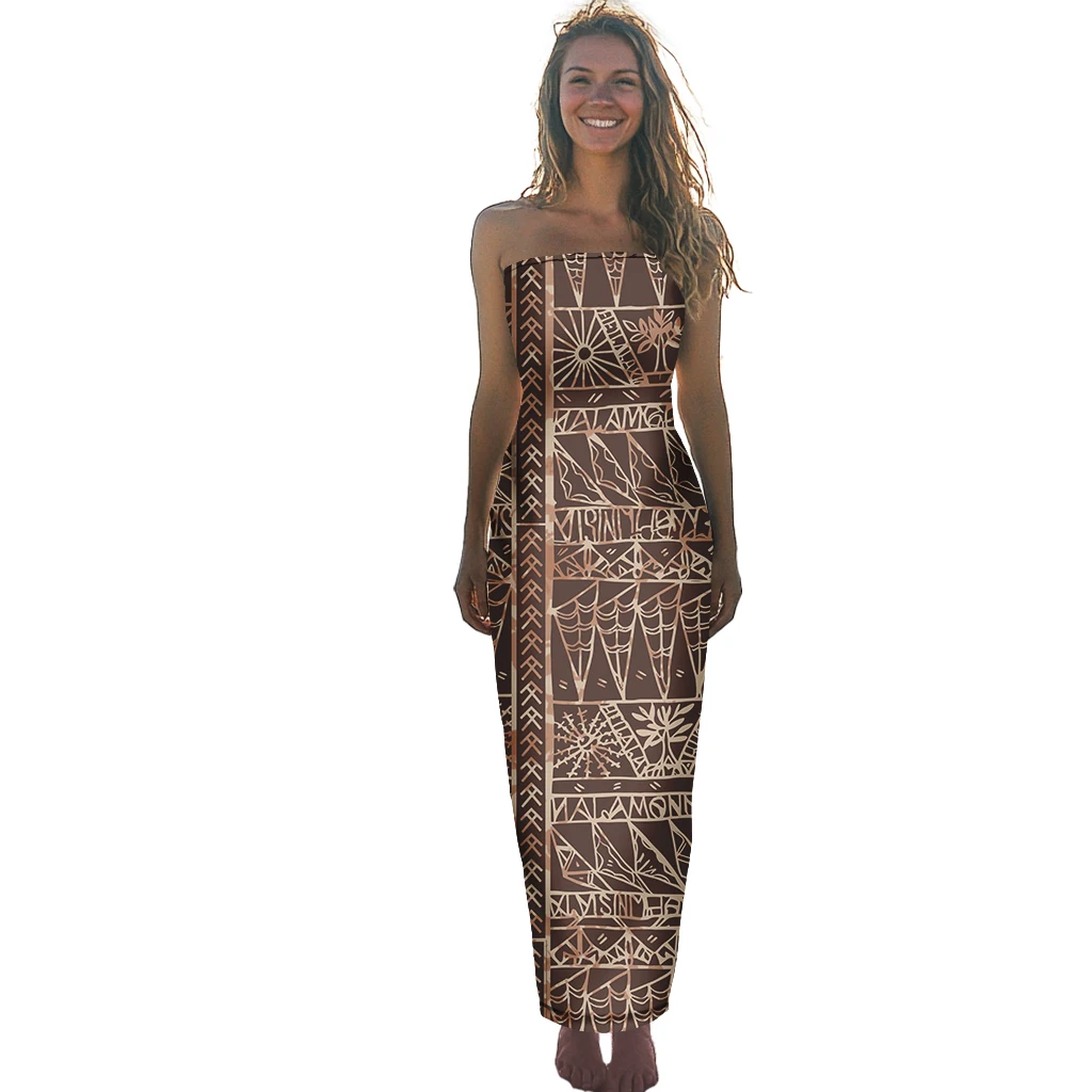 Holiday Party Ladies Tube Dress Spring Summer New Fashion Samoa Clothes Polynesia Floral Print Wrap Chest Dress for Women Hawaii