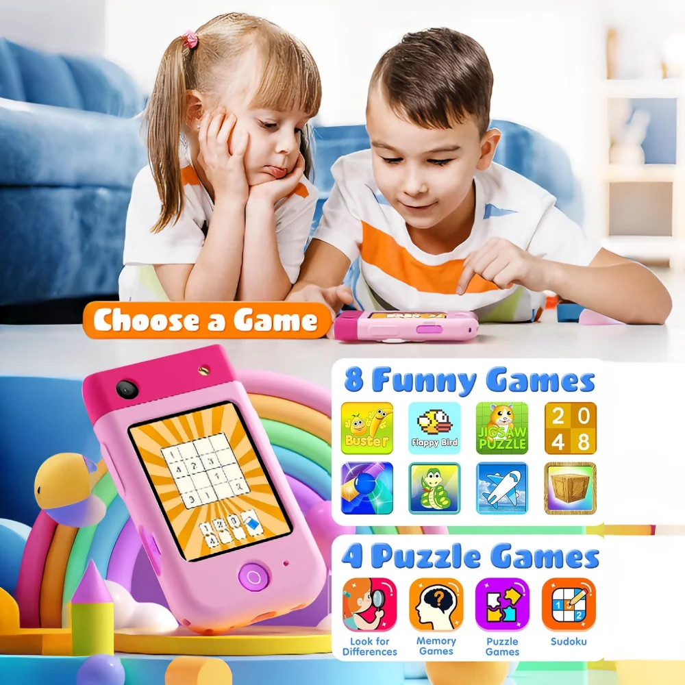 Juguete de Teléfono Inteligente para Niños, Teléfono de Juguete con Pantalla Táctil y Cámara Giratoria de 48MP, Juego Educativo y Reproductor de Música, Regalo de Navidad o Cumpleaños para Niños de 3+ Años