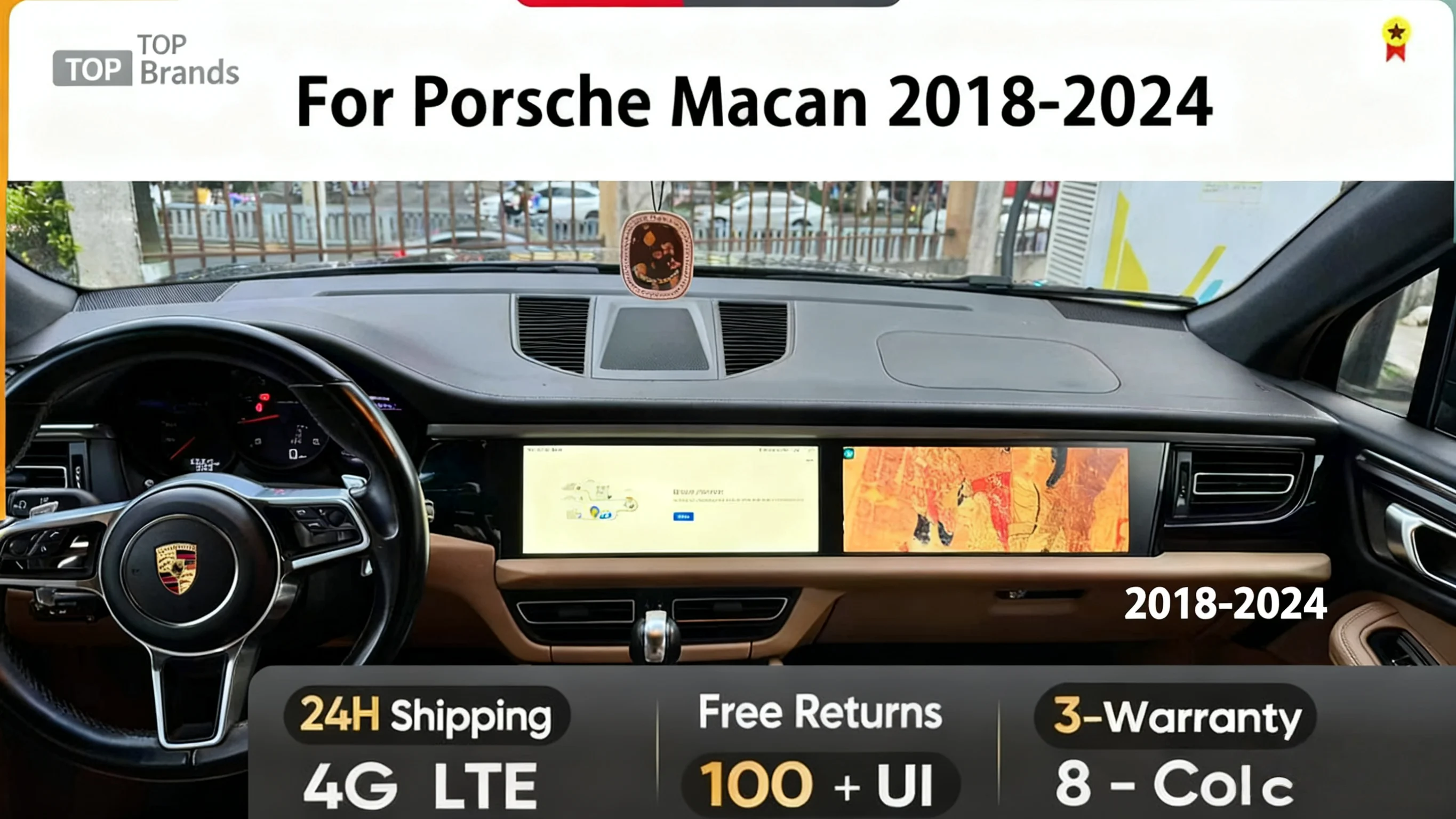 Android Auto 24.6 Inch Stereo Player For Porsche Macan 2018-2024 Dual Screen GPS Navigation Co-pilot Passenger Car Radio Carplay