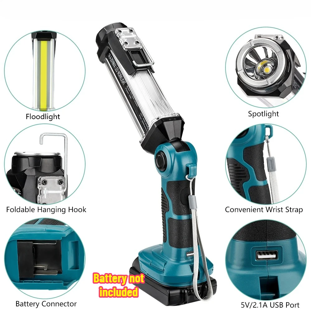 

LED Work Light FOR 18V Lithium Battery Flashlight for Camping Car Repairing Emergency and Job Site Lighting Battery Not Included