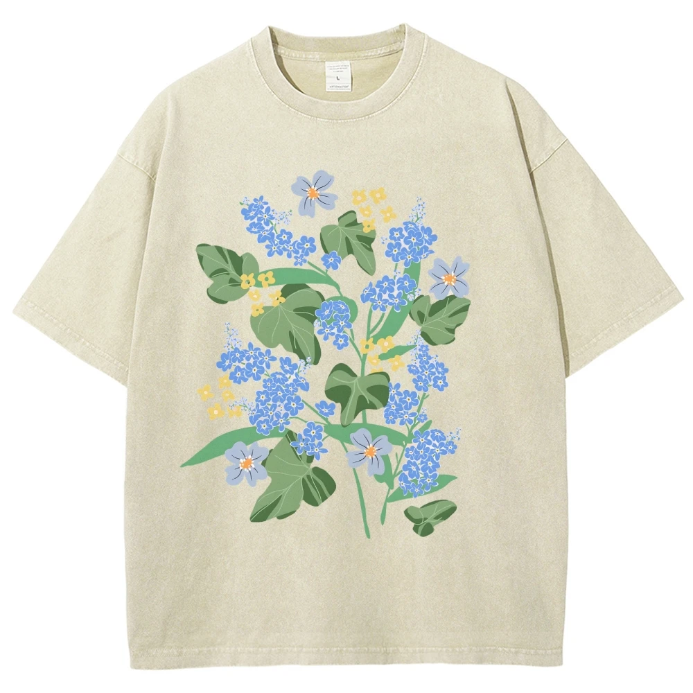 Blue Wildflowers Shirt Women Floral Shirt Botanical Graphic Shirt Fairycore Aesthetic Clothes Boho Flower Shirt Blue Flower Tee