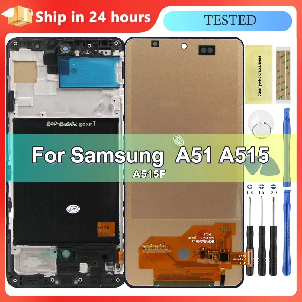 Сменный экран дисплея A51, для Samsung Galaxy A51 A515 A515F, ЖК-дисплей, сенсорный экран, дигитайзер в сборе с рамкой