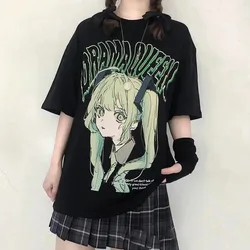 Ladies Summer Cotton T-Shirt MIKU Kawaii Beautiful Cute Graphic T-Shirt Y2K Short Sleeve Japanese Harajuku Girl Anime T-Shirt