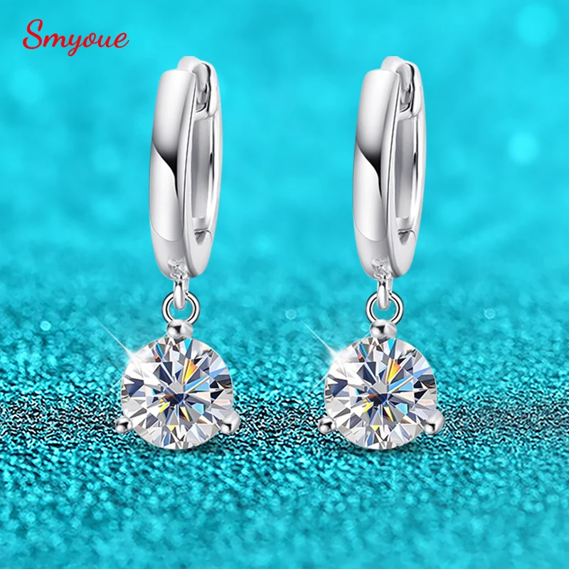 

Smyoue 0.5-2CT Brilliant Cut Moissanite Drop Earrings for Women Classic 3 Prong Wedding Fine Jewelry S925 Sterling Silver GRA