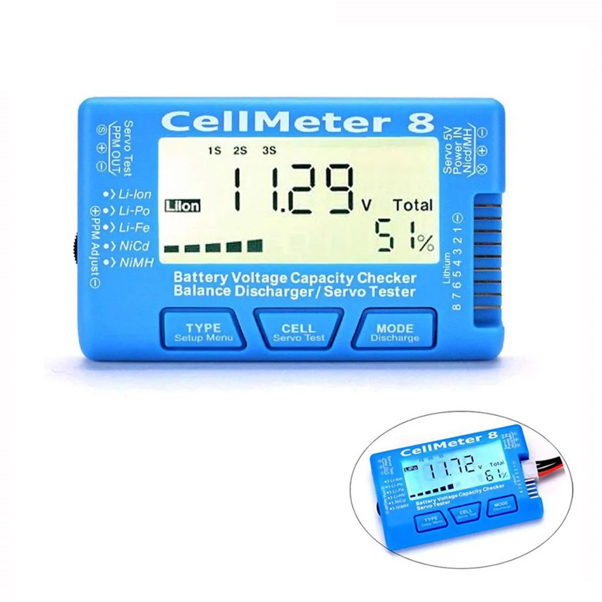 RC CellMeter8 1S-8S Battery Capacity Voltage Test Meter for LiPo Li-Lon NiMH Meter