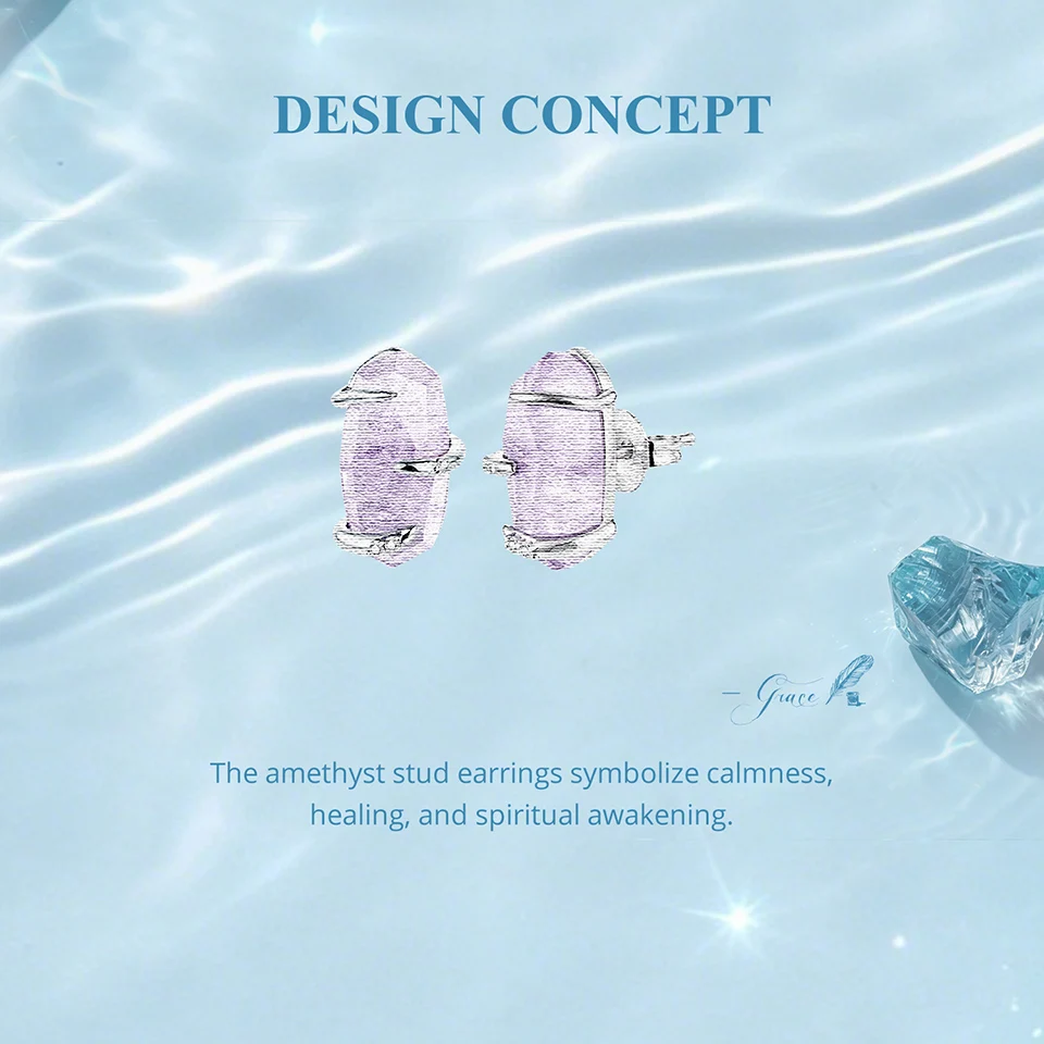 WOSTU Ohrstecker mit lila Amethyst-Rohkristall für Damen, platiniert, S925-Silber, geometrischer Naturstein-Schmuck, Geschenk – Detail 3