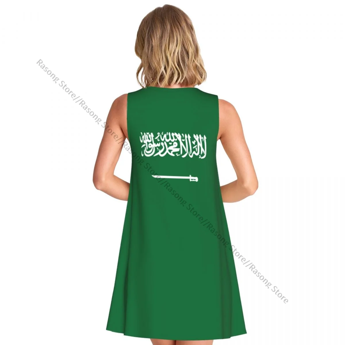 Vestido de mujer con bandera de Arabia Saudita, vestido largo sin mangas con cuello redondo