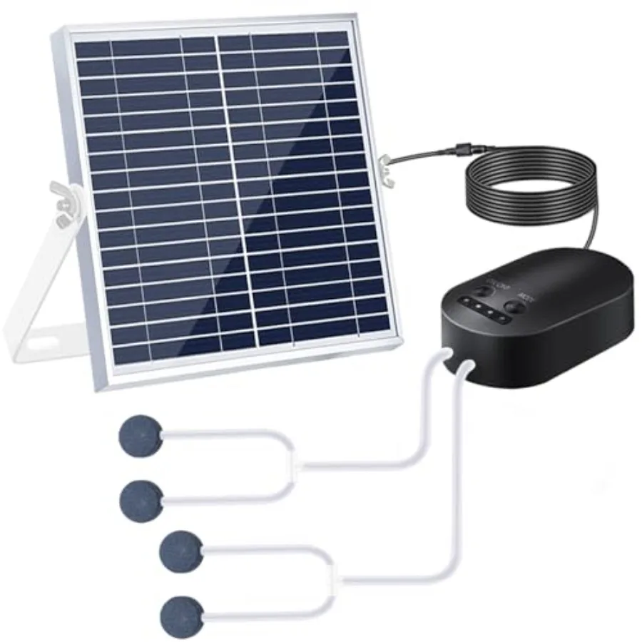 

15W Solar Aerator Air Pump with Battery Air Hoses and Bubble Stones for Fish Tank Pond White Oxygenator for Outdoor Indoor Use