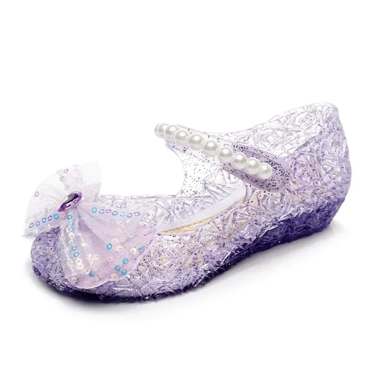 

Children's Sandals Transparent Princess Shoes Kids Pearl Bow Soft Soled Flat Shoes Girls Cute Party Dance Party Non Slip Sandals