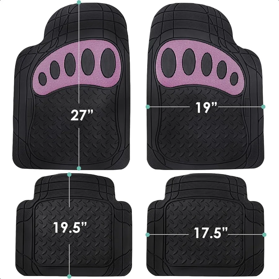 Auto Rubber Mats HeavyDuty Universal Fit Full Set Climaproof Trimmable for Sedan SUV Truck Mats Footprint Dresign Pink