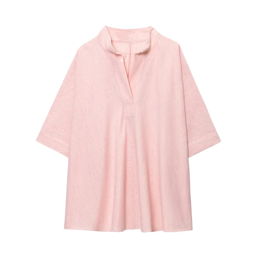 

UNIZERA Women's Striped Loose Cloak Shirt Stand up Collar Decoration Spring/Summer New Product Casual Women's Wear