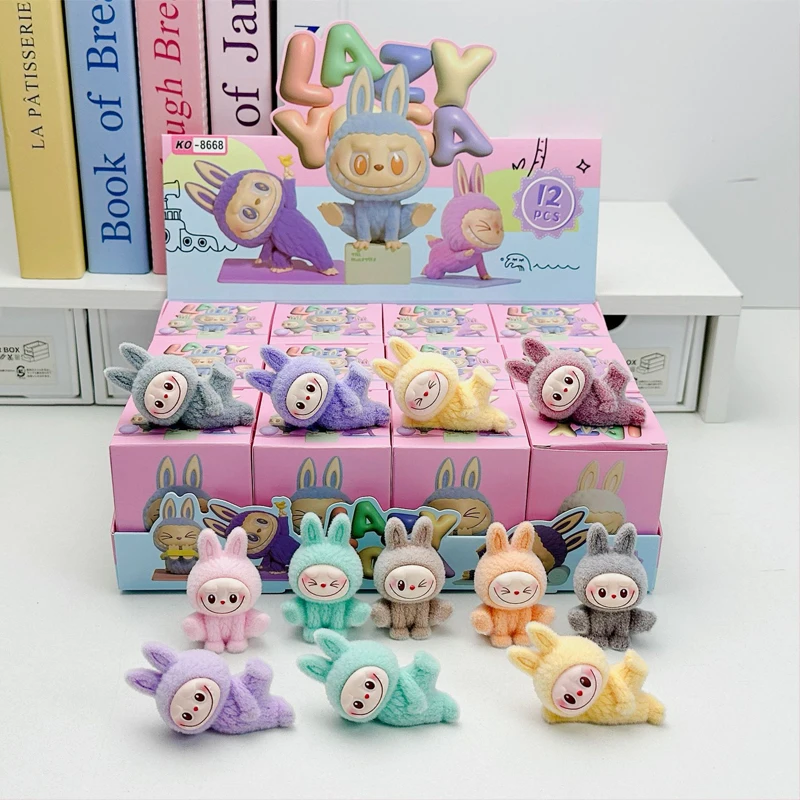 12pcs New Labubu Blind Box Cartoon Flocking Hand-Made Blind Box High-Value Cute Doll Desktop Ornaments Model Children'S Gifts