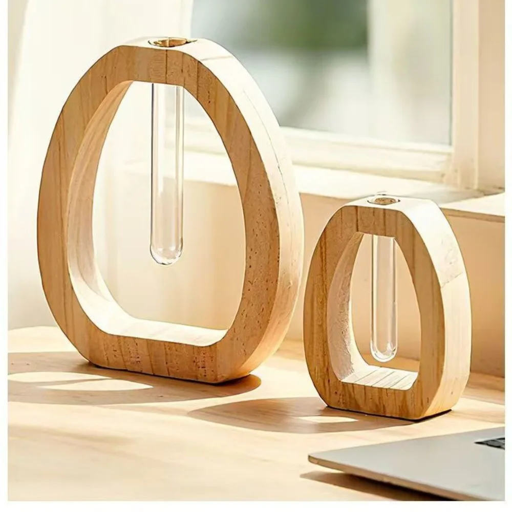 Minimalist Hydroponic Plant Vases Creative Modern Style Glass Cylinder Tube Vase Wooden Table Centerpiece Planter