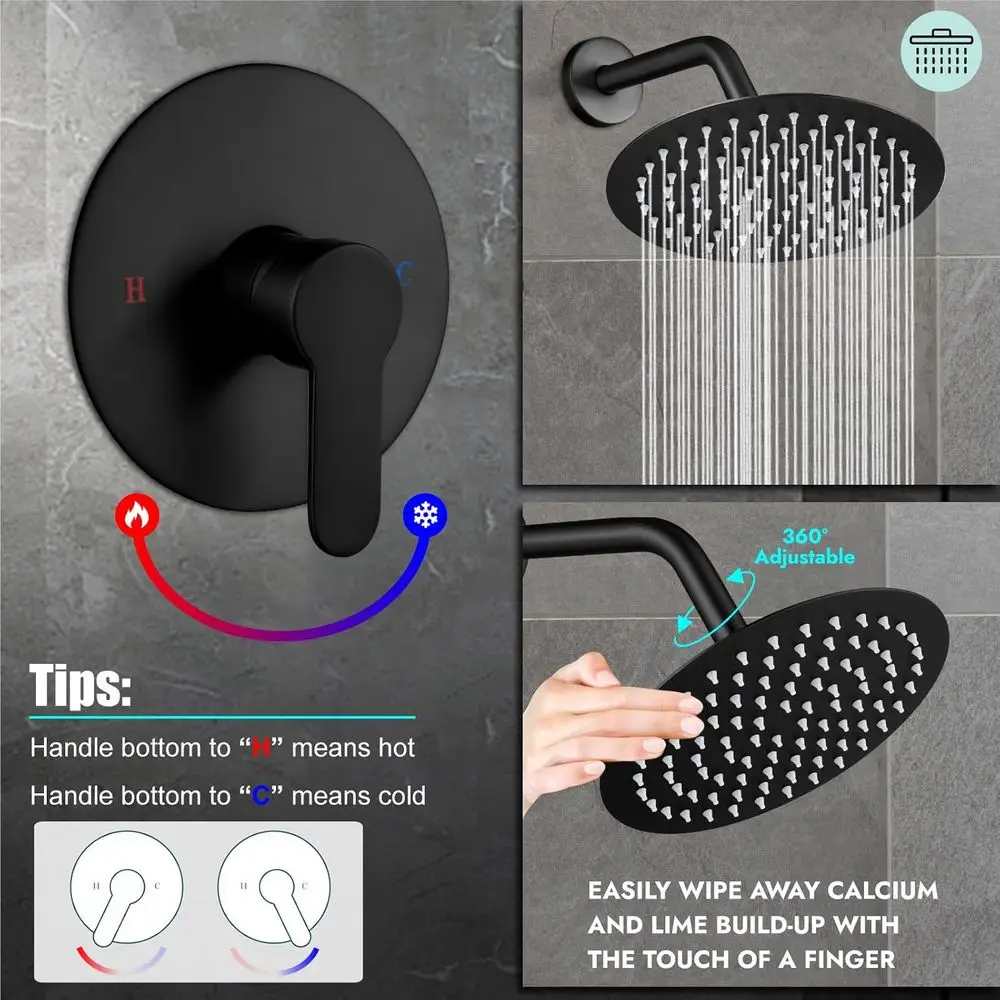 8-Inch Rainfall Shower Set with Matte Black Trim Kit and Single Function