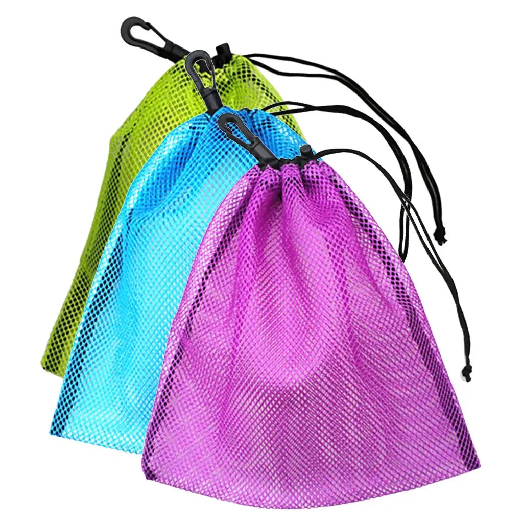 

3Pcs Lightweight Nylon Mesh Nets Bag Pouch Golf Tennis 30 Balls Carrying Holder Storage Drawstring cm