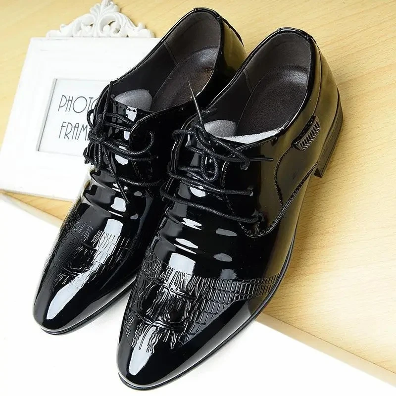 

Мужская деловая обувь из лакированной кожи с низким берцем, нескользящая обувь со шнурками, итальянская обувь для вечеринок в стиле 2025 года, офисные модельные туфли для мужчин