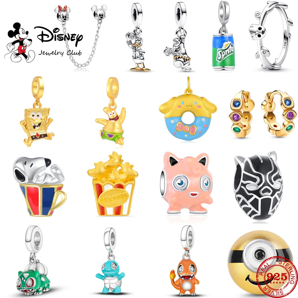 925 sterling silver Disney Donald Duck Minnie Mickey Safety Chain Pendant Charms Beads Fit Original Pandora Bracelet DIY Jewelry