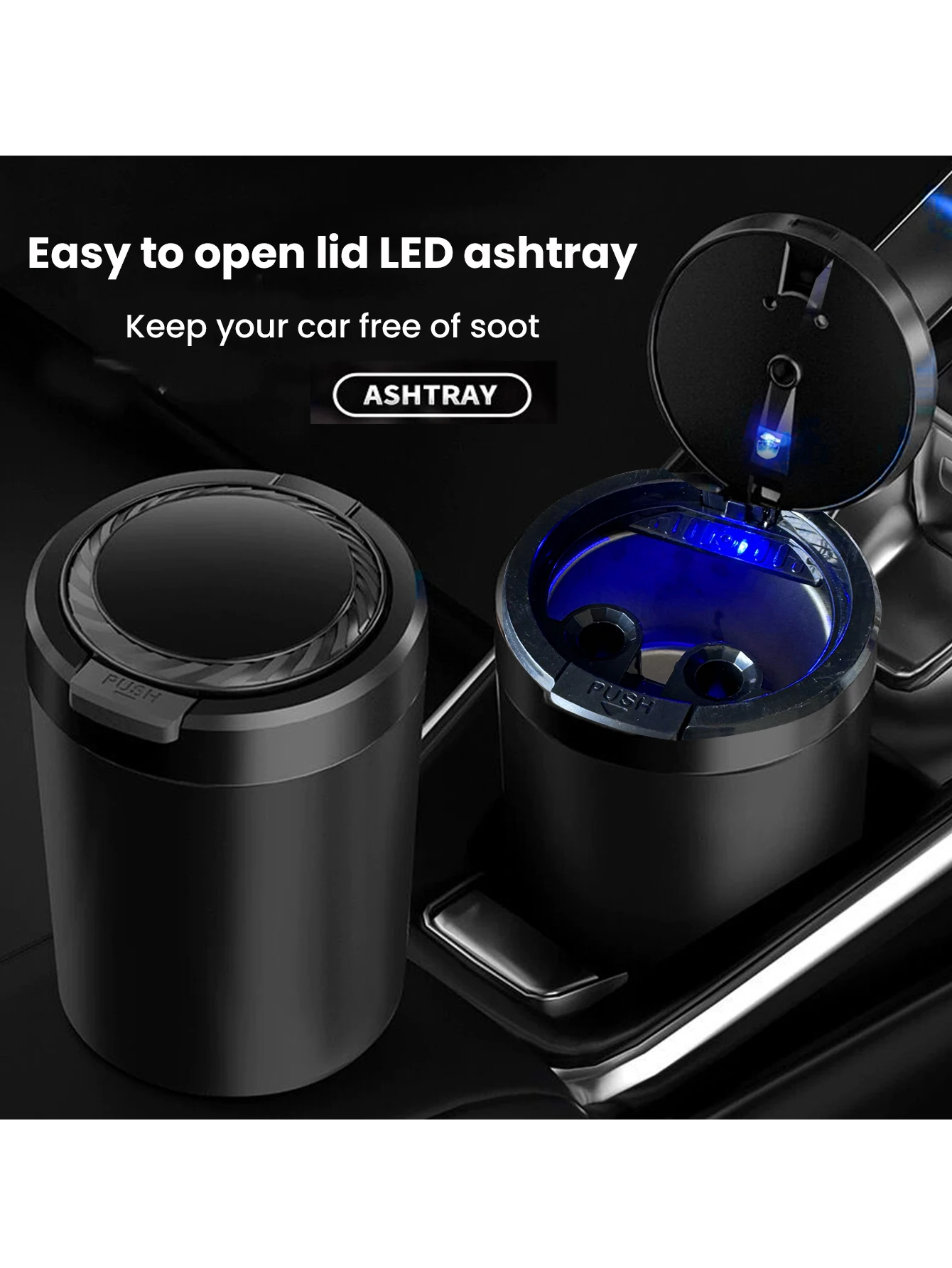 Black car ashtray with metal inner liner, fashionable and creative car ashtray with high flame retardancy, personalized and tren