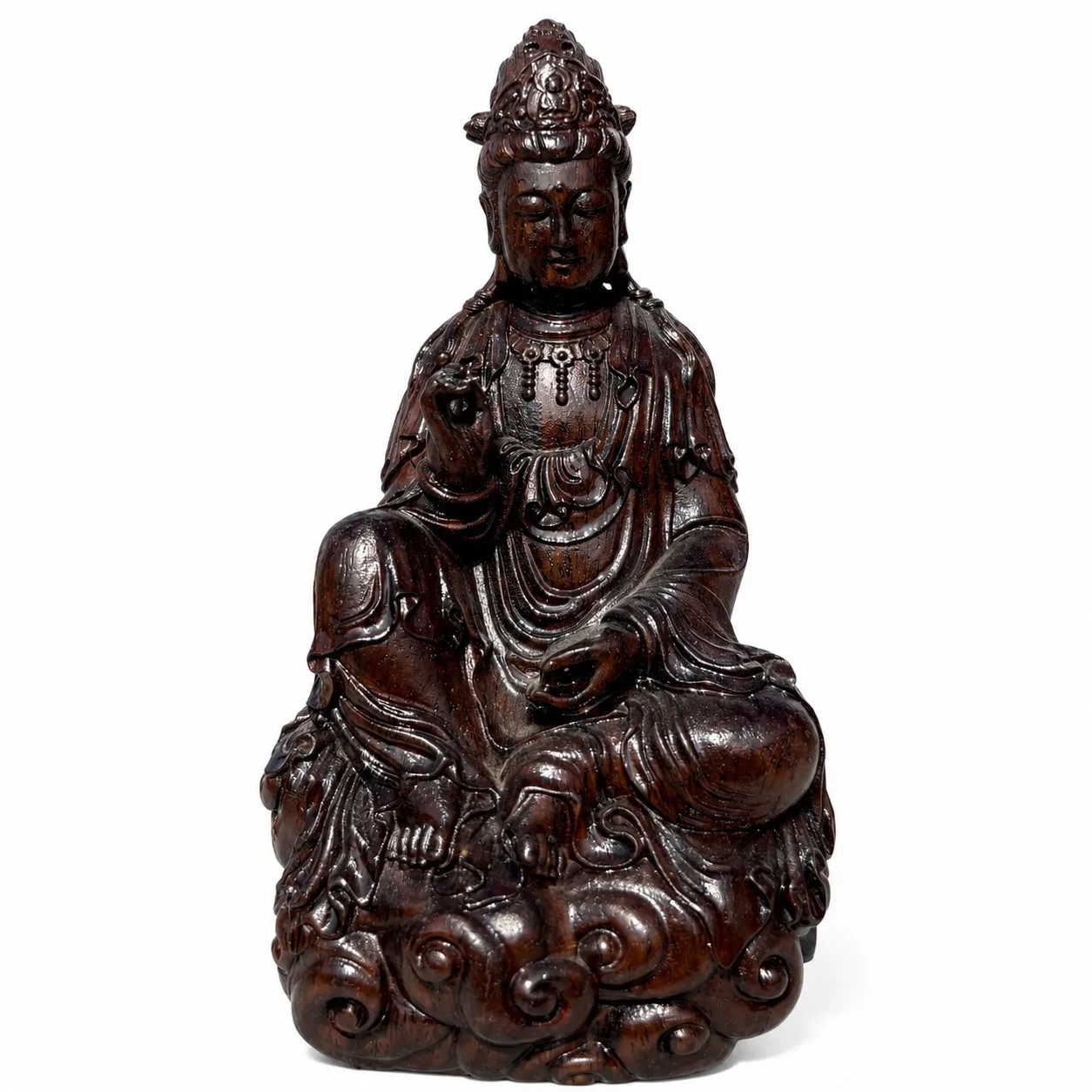 Hand Carved Ebony Wood Avalokitesvara Bodhisattva Statue for Zen Home Living Room Altar Decoration Oriental Art Gift