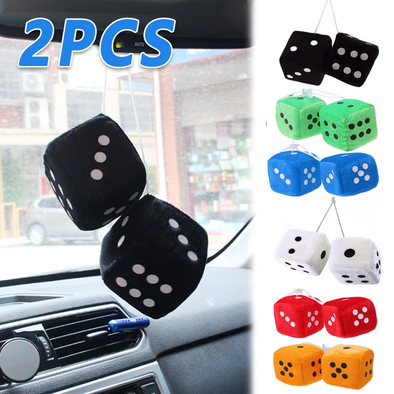 2pcs 6Cm Fuzzy Multicolor Plush Dices Car Hanging Pendant New Year Dice Velvet Dice Model Decoration Rearview Mirrors Styling