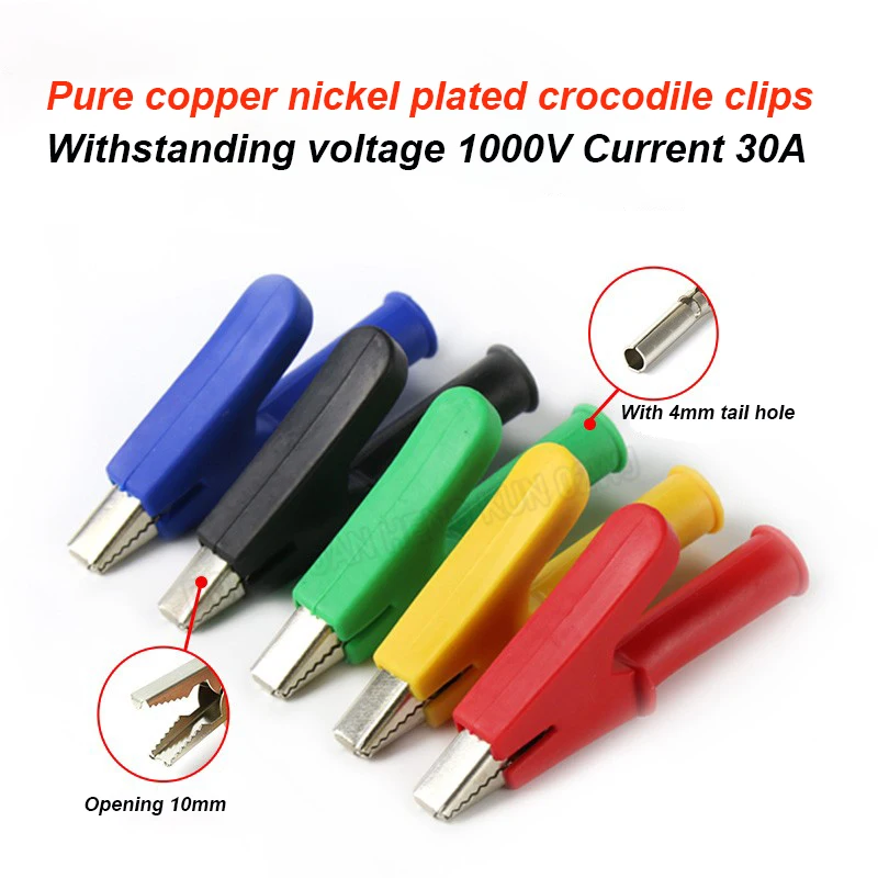 

30A Pure Copper Nickel Plated Crocodile Clip With 4mm Banana Head Socket Sheath Insulation Power Supply Test Clips Wire Clips