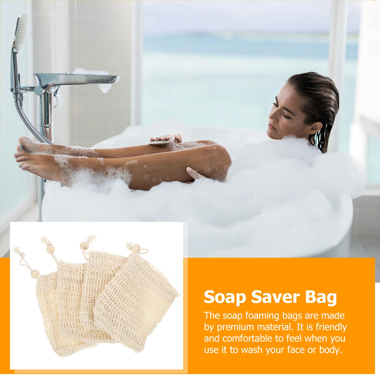 4 قطع من أكياس صابون الكتان القطني المقشر، حقيبة توفير للاستحمام، صابون برباط للحمام #2