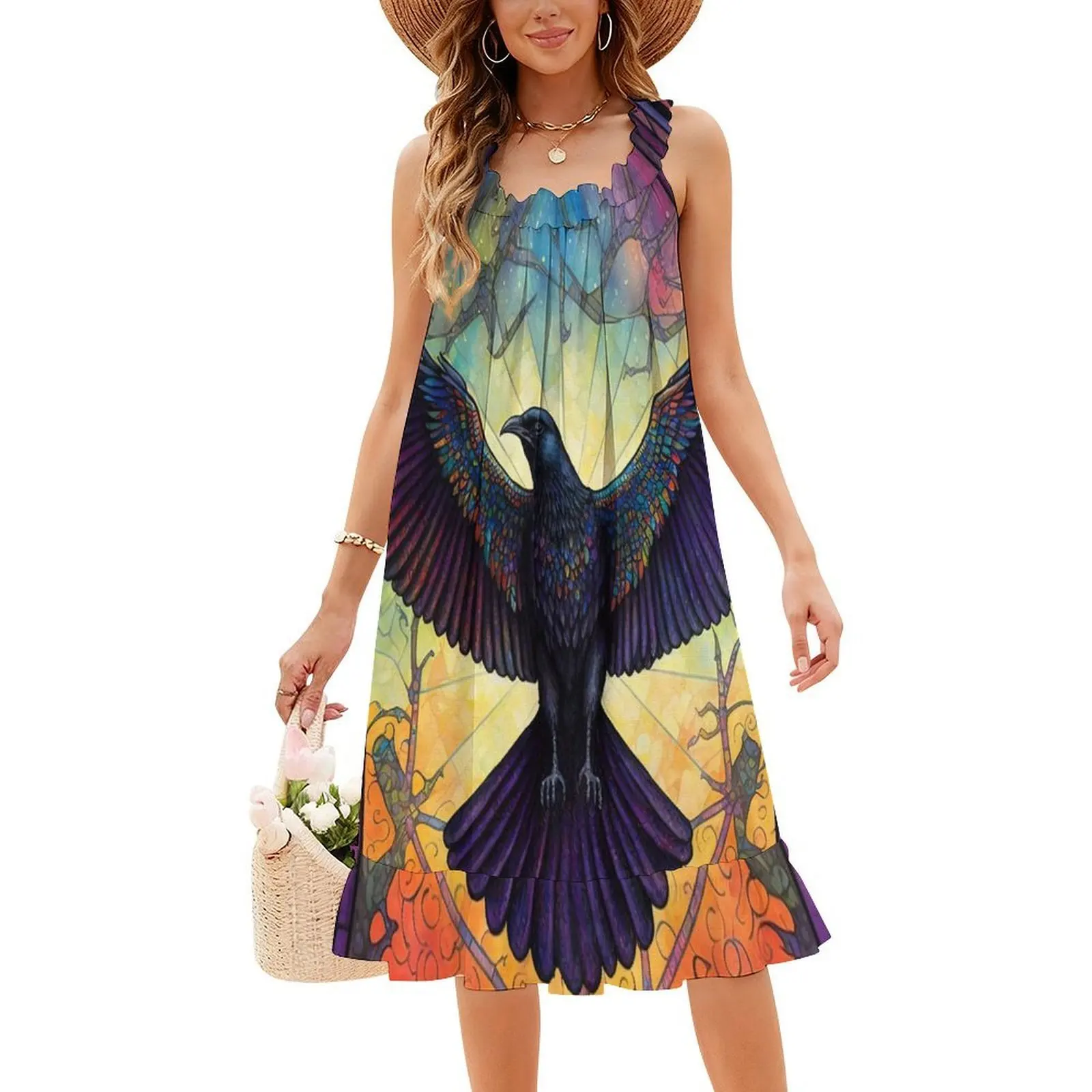 فستان حفلات نسائي من Odin'S Messenger ملابس نادي مطبوعة عصرية للسيدات الغراب الغراب الأسود كرو كورفوس الملون #4