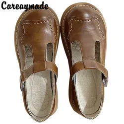 Careaymade-letnie małe skórzane buty damskie, buty Mary Jane, JK, jednolity, college, okrągłe sandały na płaskim obcasie