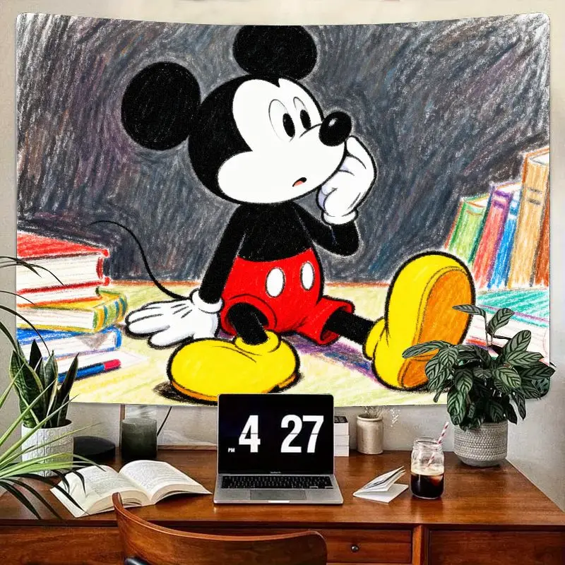 

1 шт., гобелен с изображением Микки Мауса, современный настенный гобелен из полиэстера для декора спальни в общежитии, кабинета, Disney Fan Gi