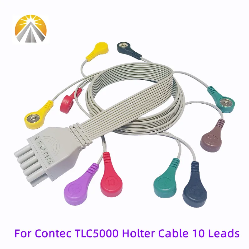 10 Pin ECG Cable 10 Leadwires 12 ECG Channels for Contec TLC4000 TLC5000 TLC6000 Old Type Holter Recorder Device Snap 4.0 IEC