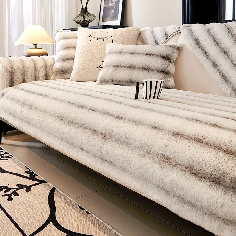 New Plush Combination Sofa Cushion Warm Plush Cushion for Autumn and Winter Light Luxury and High-end Leather Sofa Cover