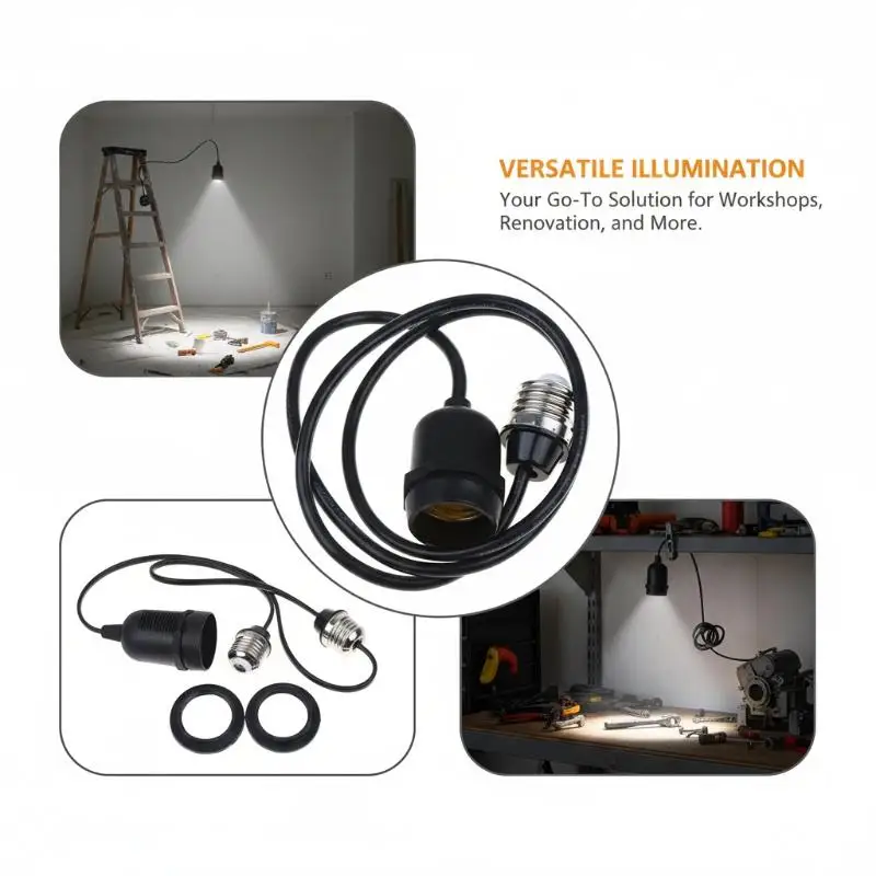 Waterproof E27 Outdoor Lamp Base 110-240V Socket with Extension Cord for Garage Carport Brightness