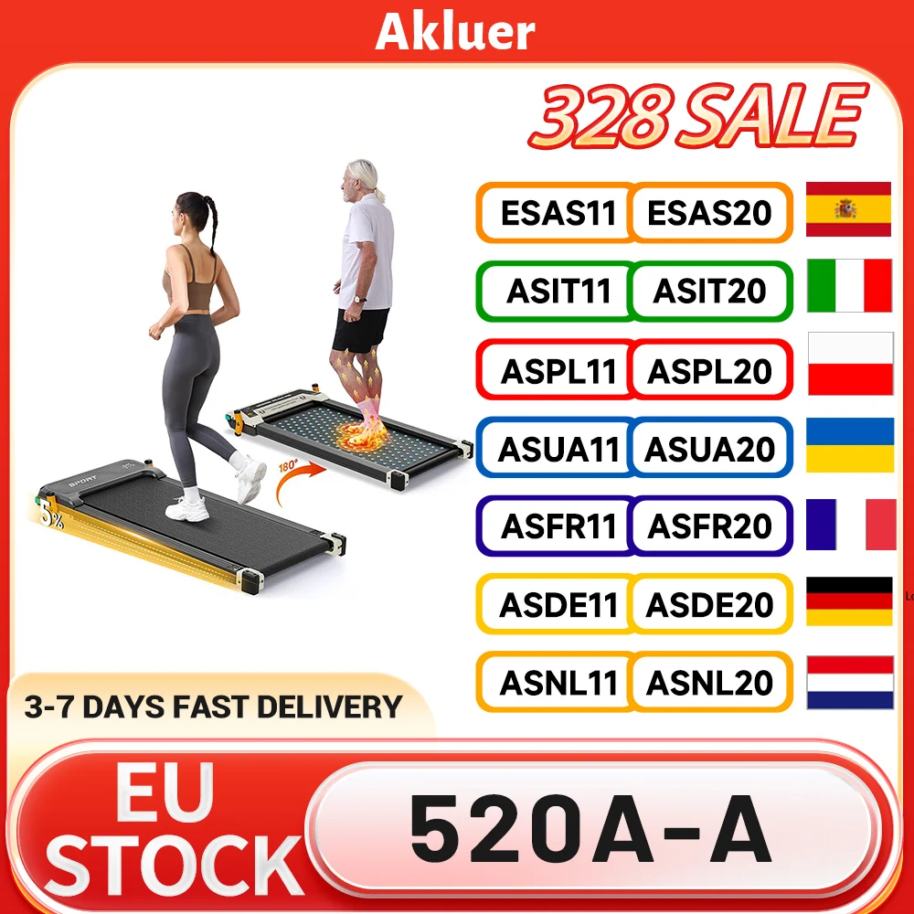 Akluer 520A-A Loopband met dubbele loopvlakken en Shiatsu voetmassager, 2.5PK stille motor, LED display, afstandsbediening, max. capaciteit 330 lbs