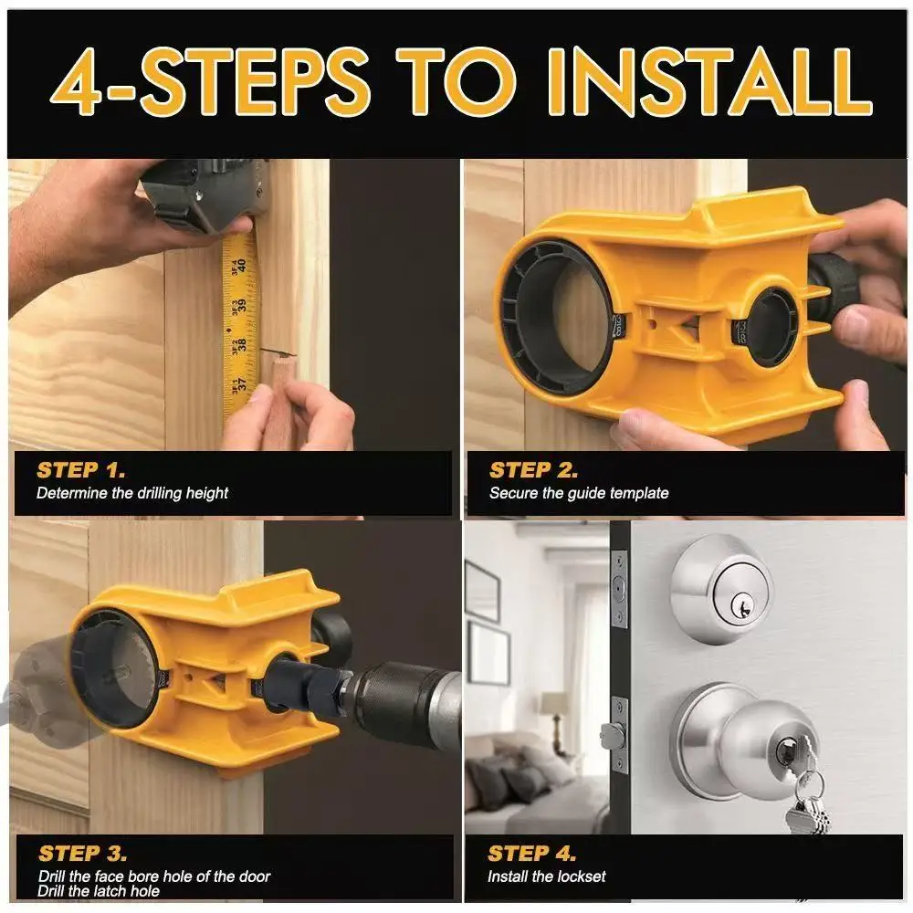 Ball Lock Hole Opener Door Lock Installation Kit C-Clamp Design Only for Wood Doors 2 Adjustable Bushings Easy Installation