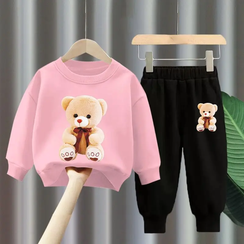 Autumn Baby Girls Clothes Set Kid Boy Cartoon Bear Printed Sweatshirt Pullover And Pants 2pcs Suit Children Top Bottom Tracksuit