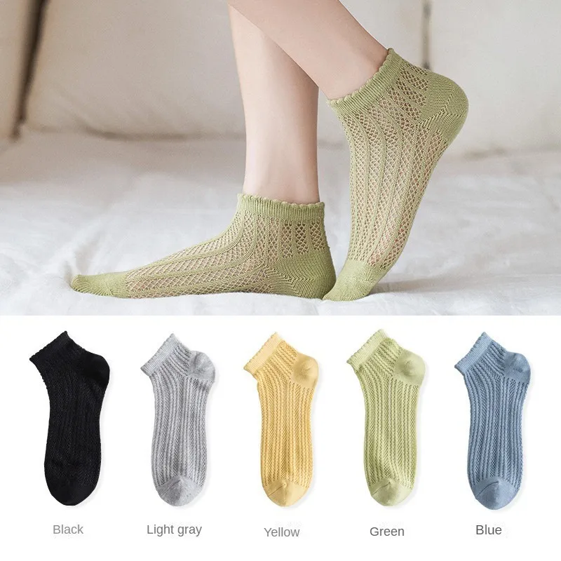 

Hollow Mesh Ankle Socks for Women Summer Style Cotton Breathable Deodorant Shallow Mouth Short Tube Summer Thin Cute Lace Socks