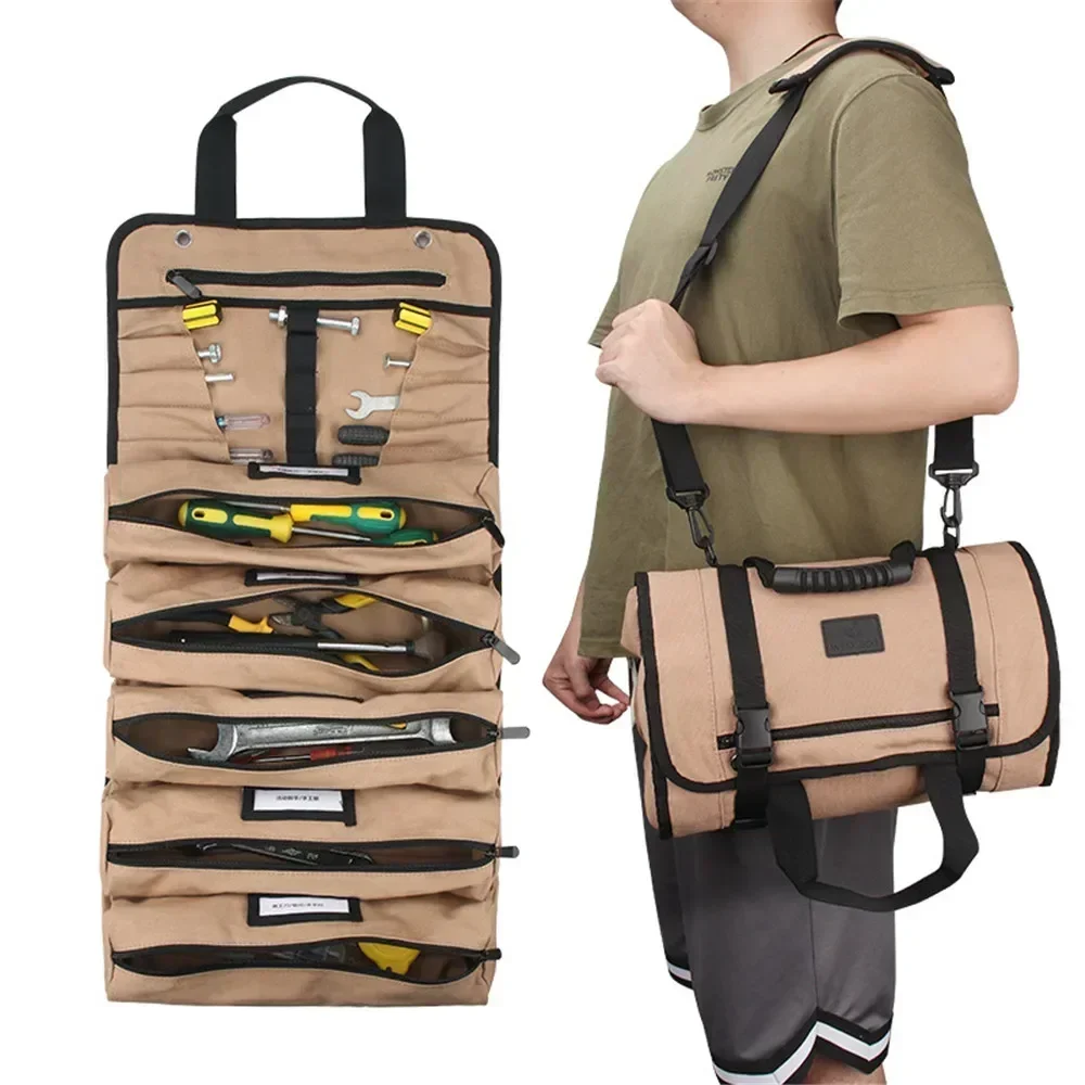 Portable Roll UP Tool Bag with 5 Pouches Screwdriver Wrench  Hardware Tool Insert Organizer for Electrician Automotive Carpenter