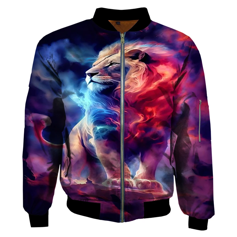Lion Animel 3D Print Zip Up Jacket For Women Men Clothing Casual Long Sleeve Streetwear Comfortable Coats Washed Graphic Jacket