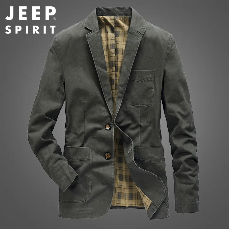 JEEP SPIRIT Men\'s Blazer Jackets Spring and Autumn New Fashion Business Casual Plus Size Men\'s Coat High Quality