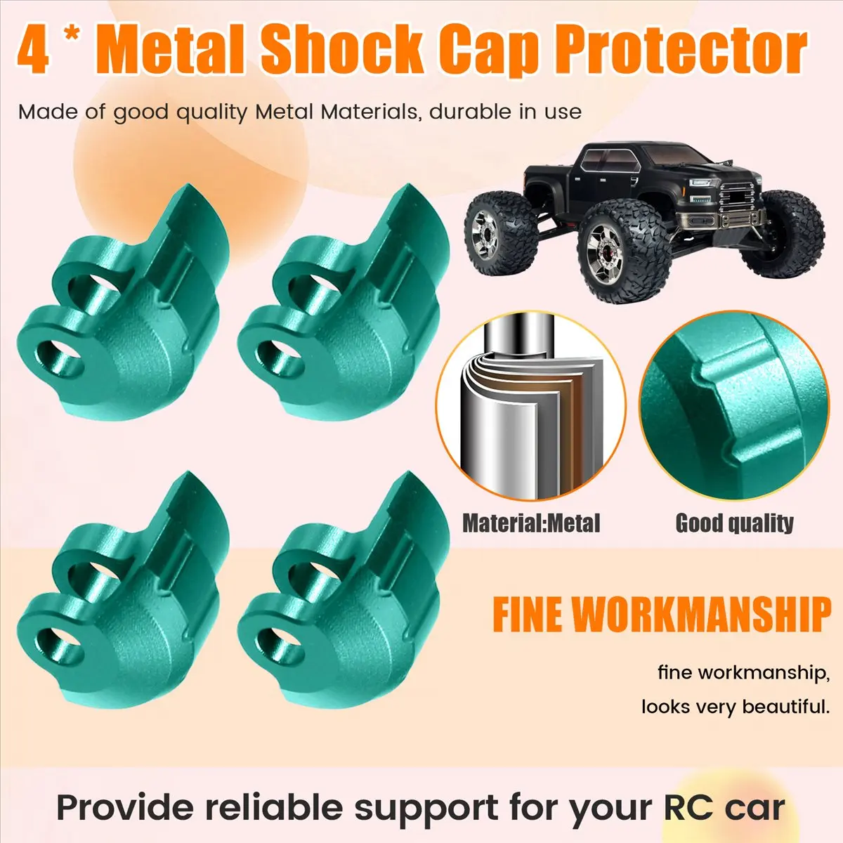 (A30I] 4pcs Metal Shock Cap Protector Protection Cover for 1/7 1/8 RC Car Upgrade Parts Accessories Green