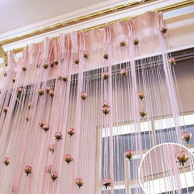 Flower Rose Romantic Pastoral Line Curtain Living Room Divider String Curtains Store Decoration