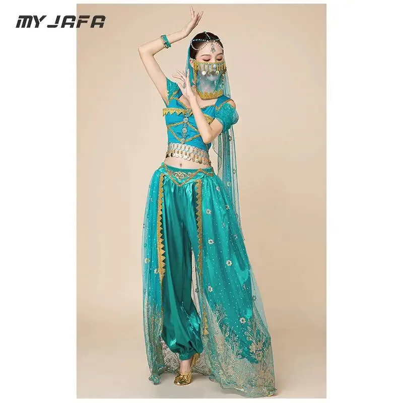 Vestido de princesa bordado de estilo cortesano de danza árabe india, disfraz de Cosplay de jazmín de Bollywood, traje elegante para mujer para adultos; 6'x