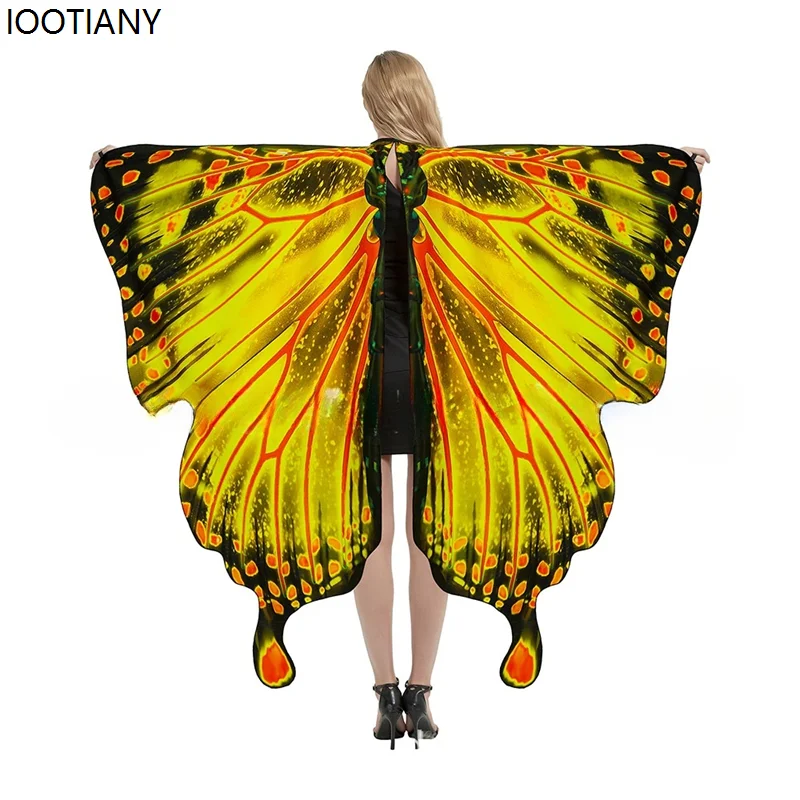 Halloween Double-sided Print Colorful Fairy Cosplay Costume Butterfly Wings Shawl Gradient Color Dance Props Holiday Party Gifts