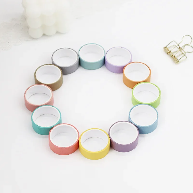 6/12Pcs/box Rainbow Macaron Solid Color  Masking Washi Sticky Paper Tape Adhesive Printing DIY Scrapbooking Deco Washi Tape