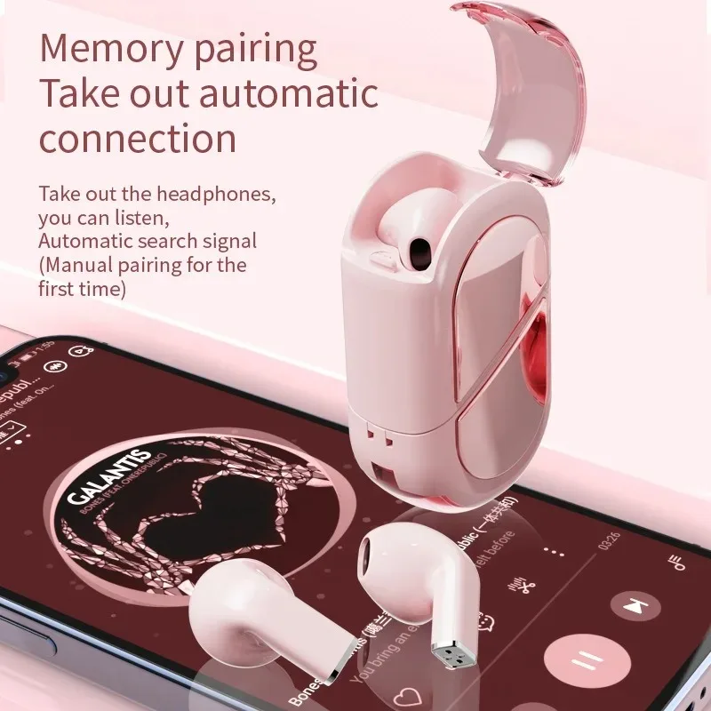 Transformable K520 Bluetooth Headset Heart Shaped TWS 53 Wireless Earbuds for Sports Travel Gift