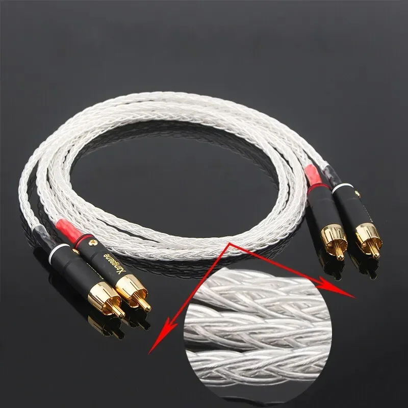 8 Strands OCC Silver Plated RCA Cable Gold Plated 2RCA Male Plug To 2RCA Male Plug HiFi Audio Amplifier Signal Cable