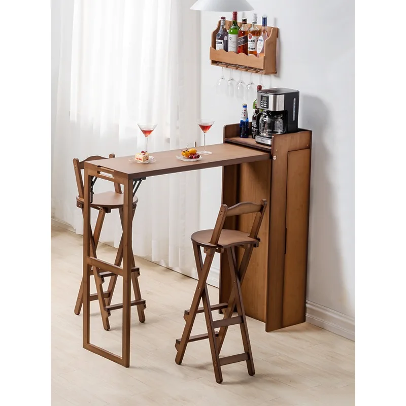 Solid wood folding bar table, family window, modern small bar table, living room, high foot table