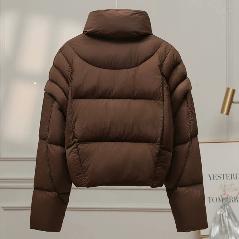 Schinteon-Chaqueta de plumón de pato blanco para mujer, abrigo informal holgado con mangas desmontables y cuello levantado, prendas de vestir gruesas y cálidas para otoño e invierno