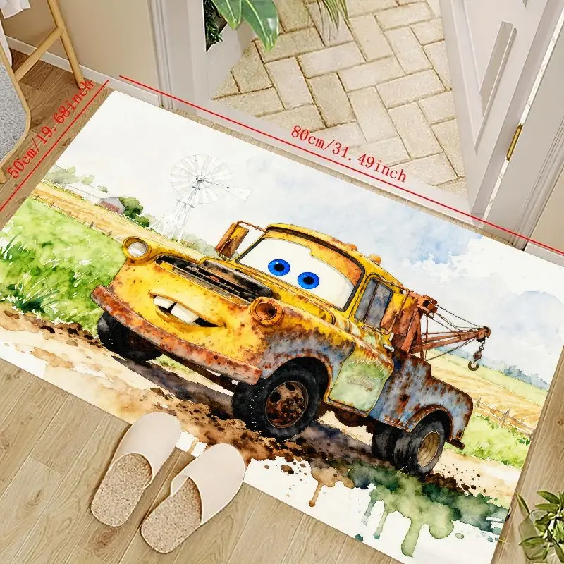 

1PC Disney Pixar Cars Mater Themed Watercolor Cartoon Car Area Rug for Kids Room Nursery Decor, Anti-Slip Washable Floor Mat, Li